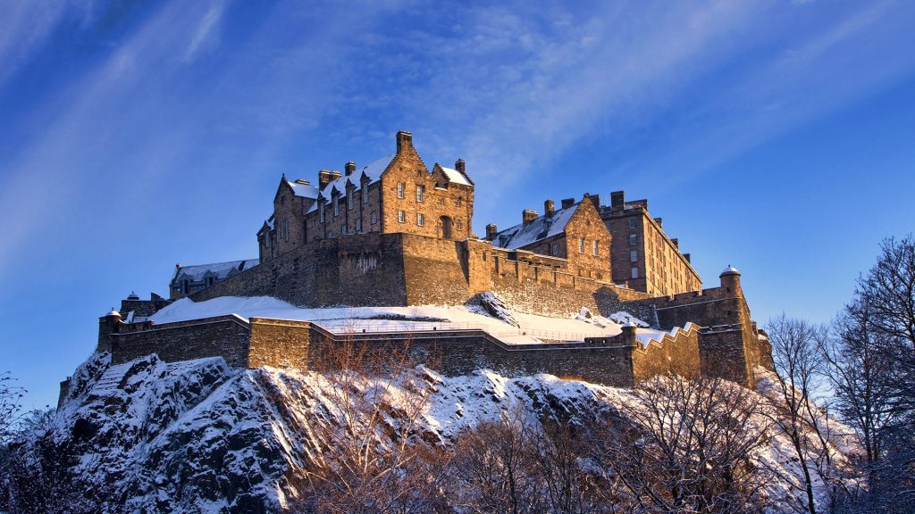 Edinburgh Castle In winter at sunset, Scotland, UK