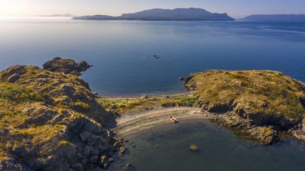 Lummi Rocks, view from Lummi Island to Bureau of Land Managements islands, Washington, USA