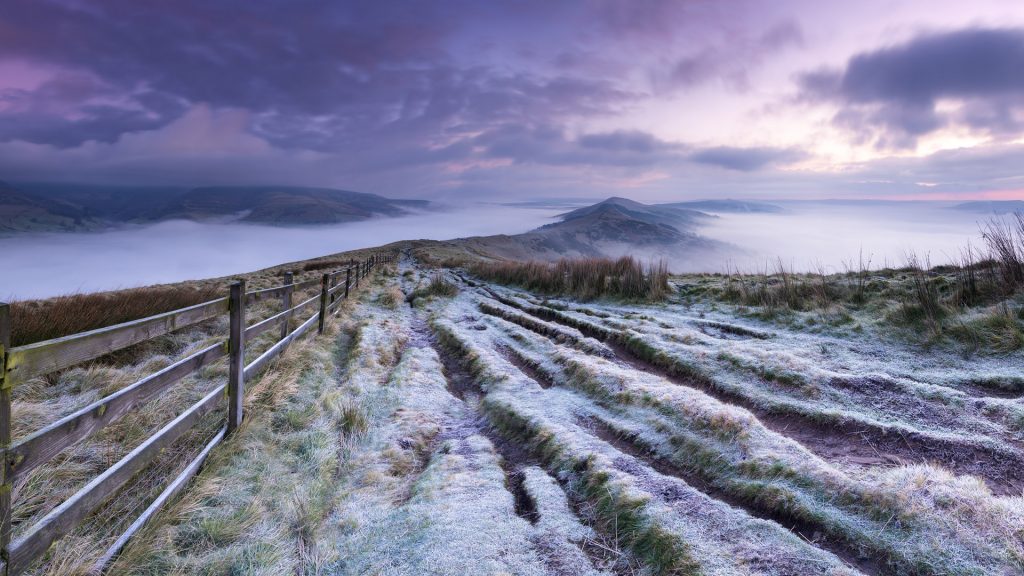 Sunrise in the Peak District National Park, The Great frosty Ridge, Derbyshire, England, UK