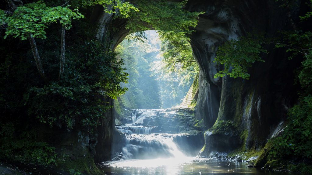 Nomizo Falls and Cave of tortoise rock, Kimitsu, Chiba Prefecture, Japan