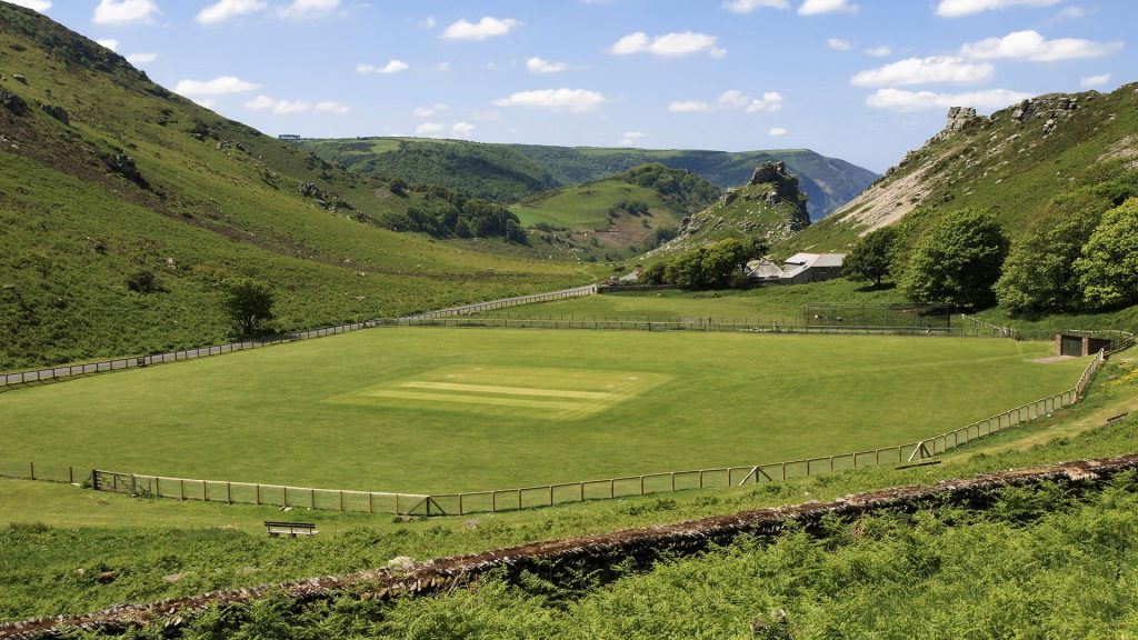 Cricket pitch in the Valley of Rocks near Lynton, Devon, England, UK