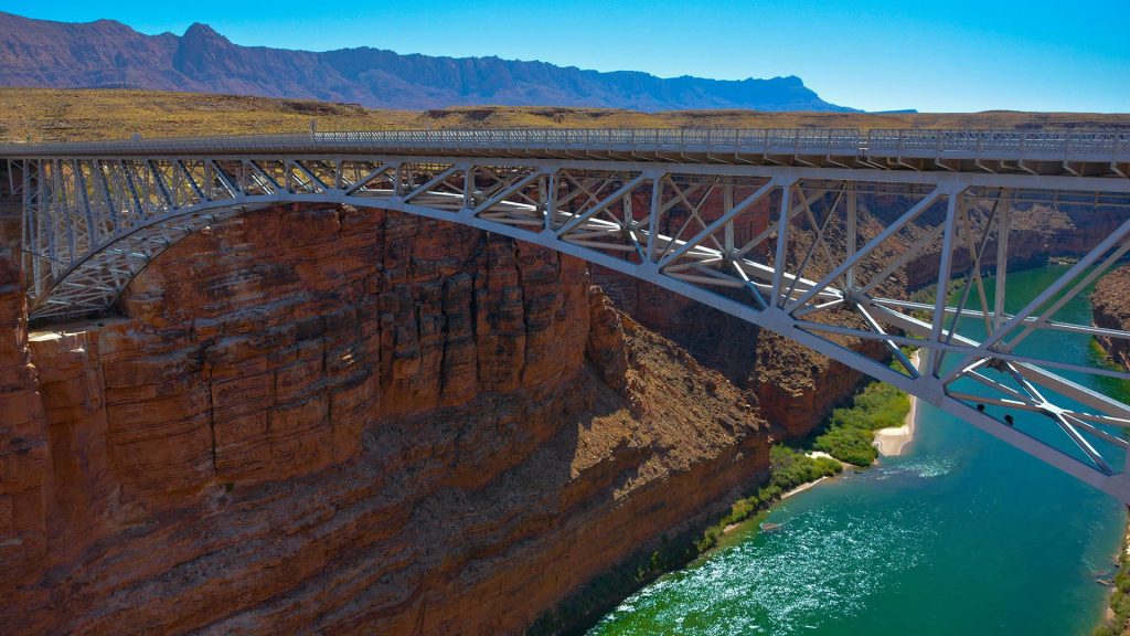 Steel Navajo Bridge across Colorado river in the middle of Arizona Canyon, USA
