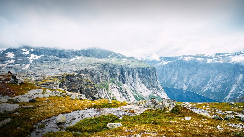 Mountains landscape at Trolltunga hiking trail, Norway