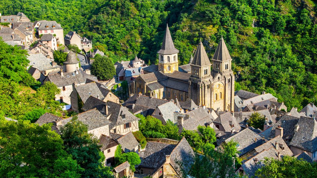 Medieval village and Abbey Church of Sainte-Foy in Conques, France