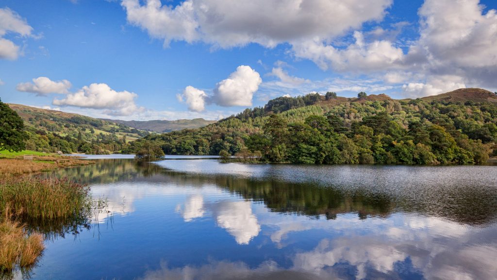Reflections in Rydal Water, Lake District National Park, Cumbria, England, UK