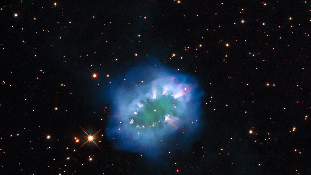 The Necklace Nebula (PN G054.2-03.4) is a planetary nebula in the constellation Sagitta