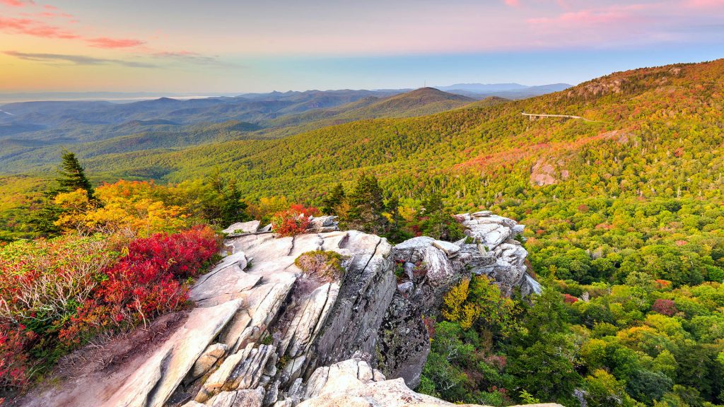 Blue Ridge Mountains landscape and Grandfather Mountain at dawn, North Carolina, USA