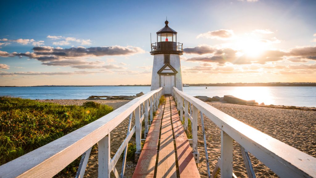 Brant Point Lighthouse at entrance of Nantucket Harbor, Nantucket, Massachusetts, USA