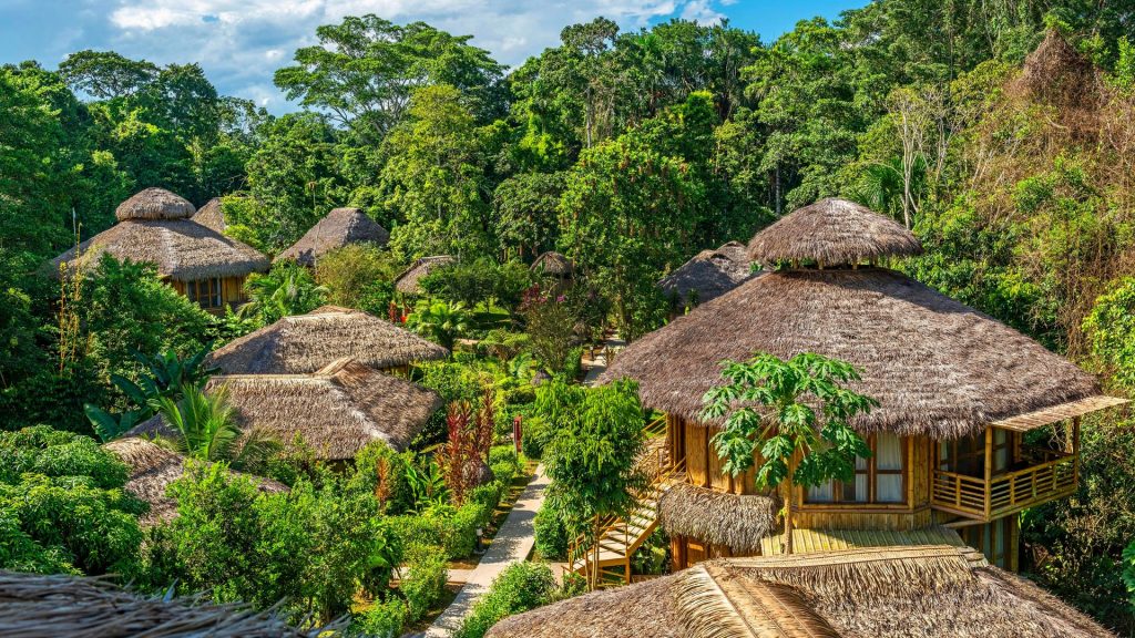 Amazon rainforest lodge in summer, Yasuní national park, Ecuador