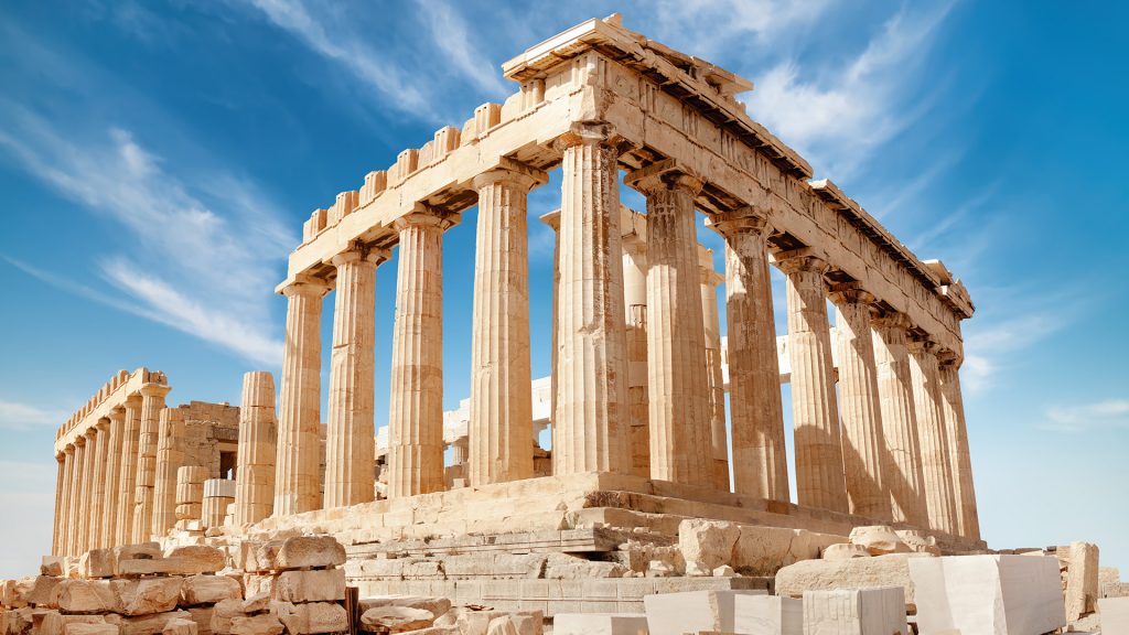 Parthenon temple on a bright day, Acropolis in Athens, Greece