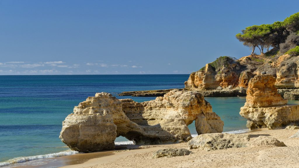 Rock formation and cliffs at Olhos d'Agua, Algarve, Albufeira, Faro, Portugal