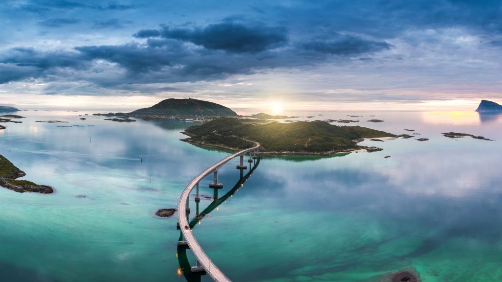 Bridge To Sommaroy And Midnight Sun Tromso Troms Og Finnmark Norway 