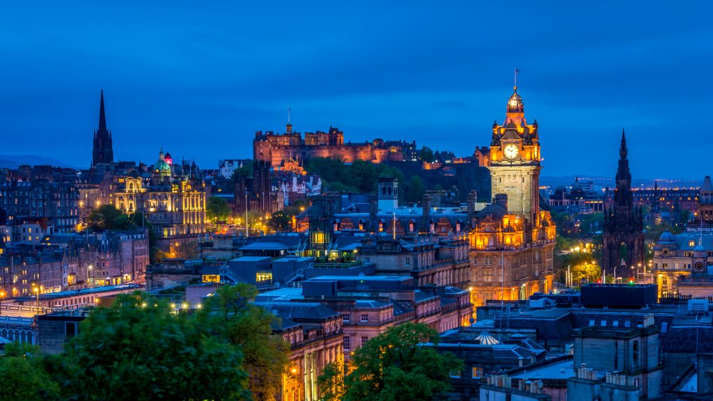 Edinburgh castle with cityscape from Calton Hill, Scotland, UK