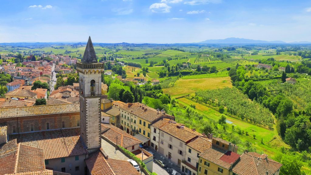 City panorama from the city of Vinci in Tuscany, Italy