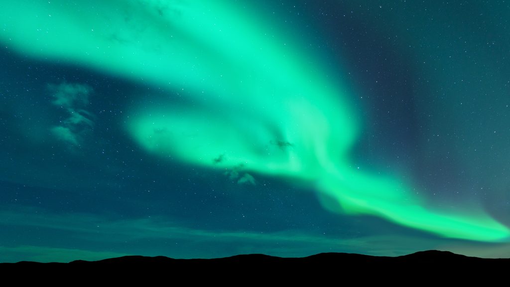 Night landscape with aurora borealis, Lofoten islands, Norway