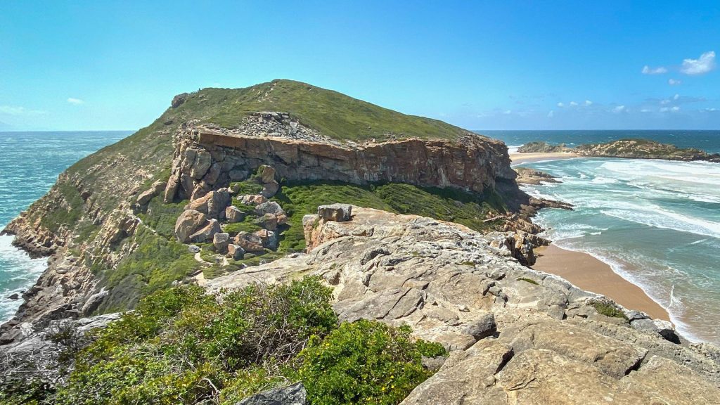 Indian Ocean and coastline with beaches, Robberg Nature Reserve, Plettenberg Bay, South Africa