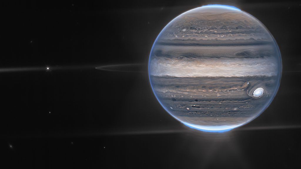 The planet Jupiter composite image made of shots with infrared filters