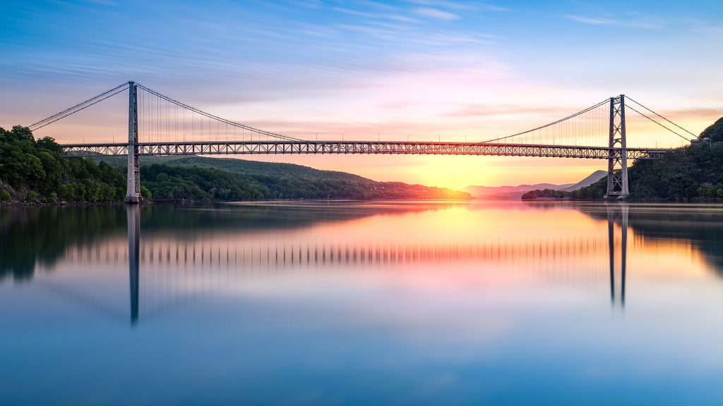 Bear Mountain Bridge across the Hudson River at sunrise, New York State, USA