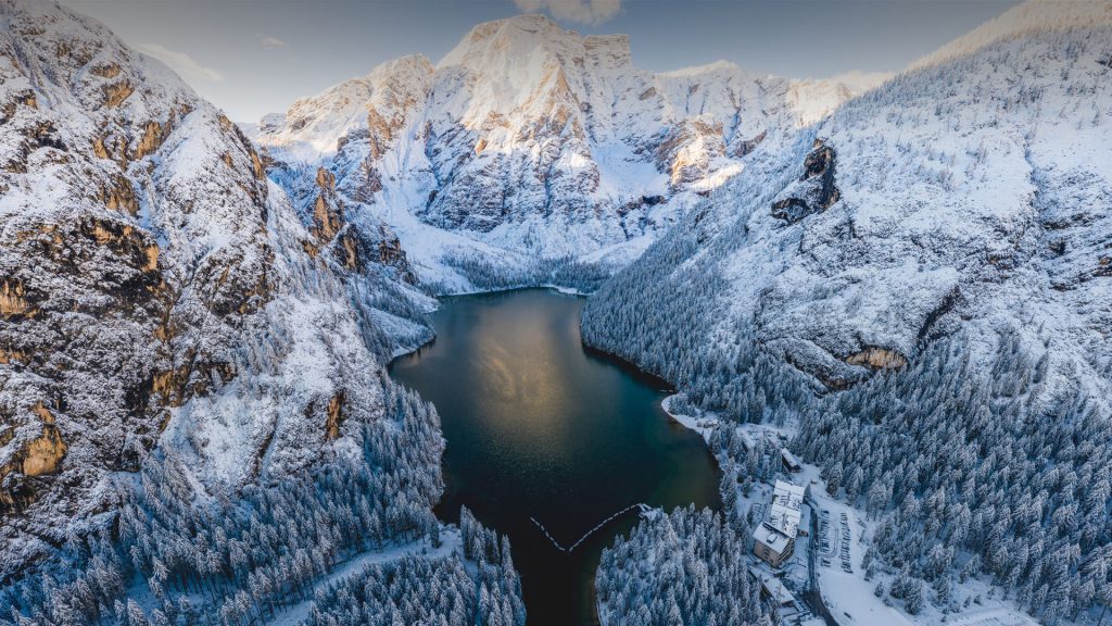 Mountain lake Braies (Pragser Wildsee) in the Dolomites, South Tyrol, Italy