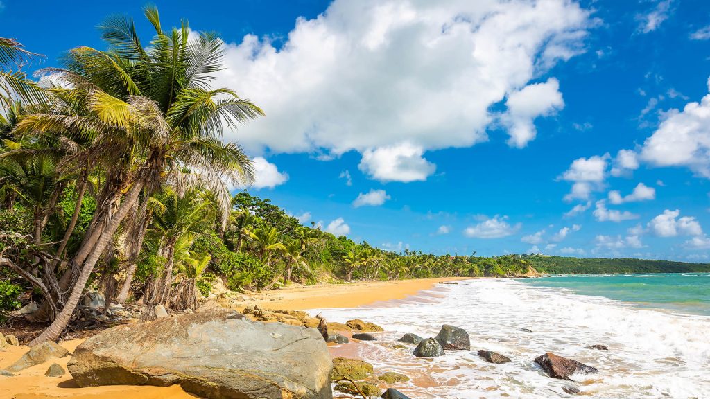 Exotic carribean shore of  Flamenco beach on the Caribbean island of Culebra, Puerto Rico