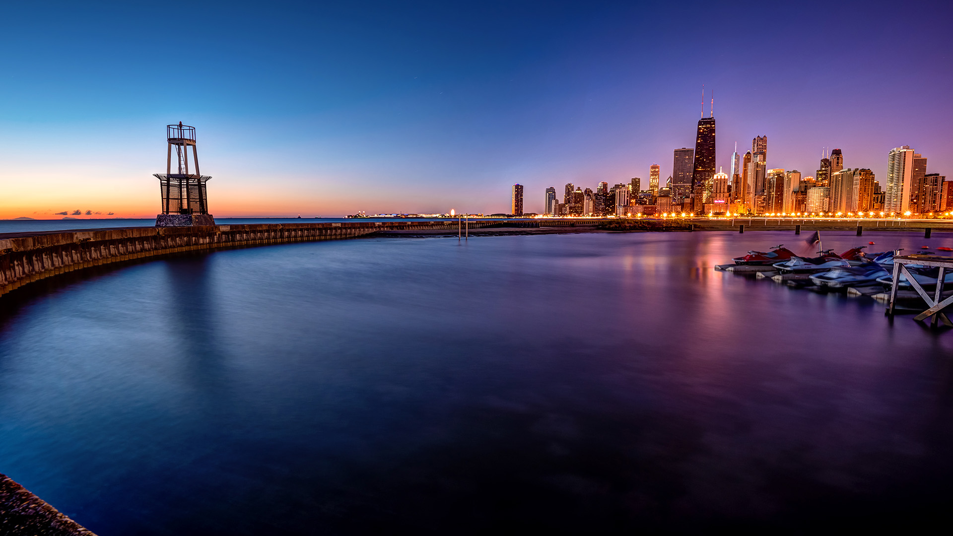 Chicago Skyline And Harbour At Sunrise Illinois USA Windows 