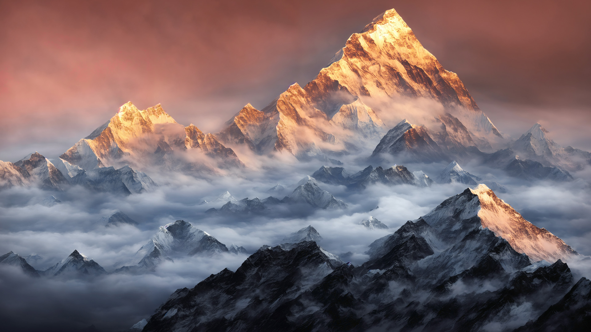 Himalayas Mount Everest During A Foggy Sunset Night Sagarmatha