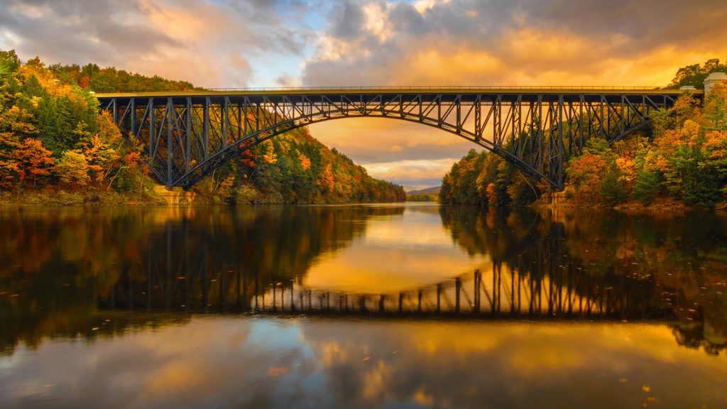 French King Bridge in fall, Gill, Massachusetts, USA