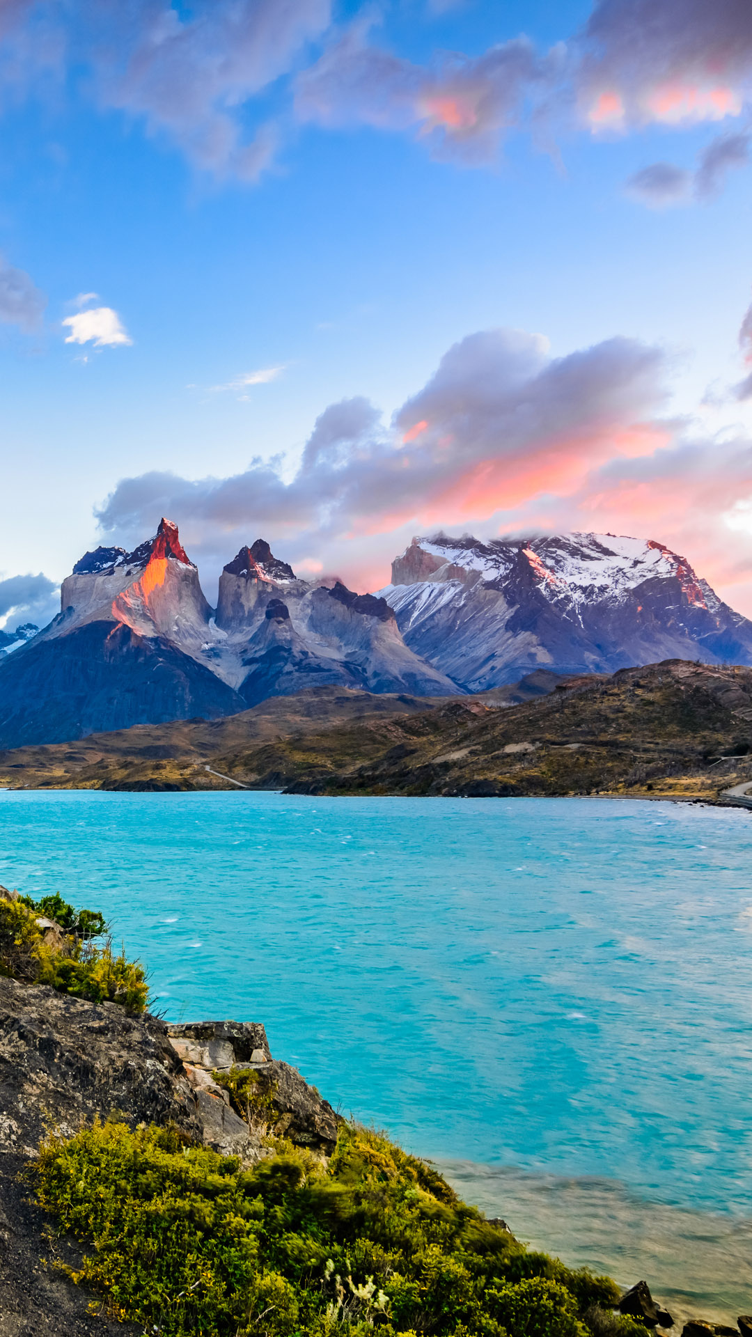 View On Torres Del Paine Over The Pehoe Lake Patagonia Chile 