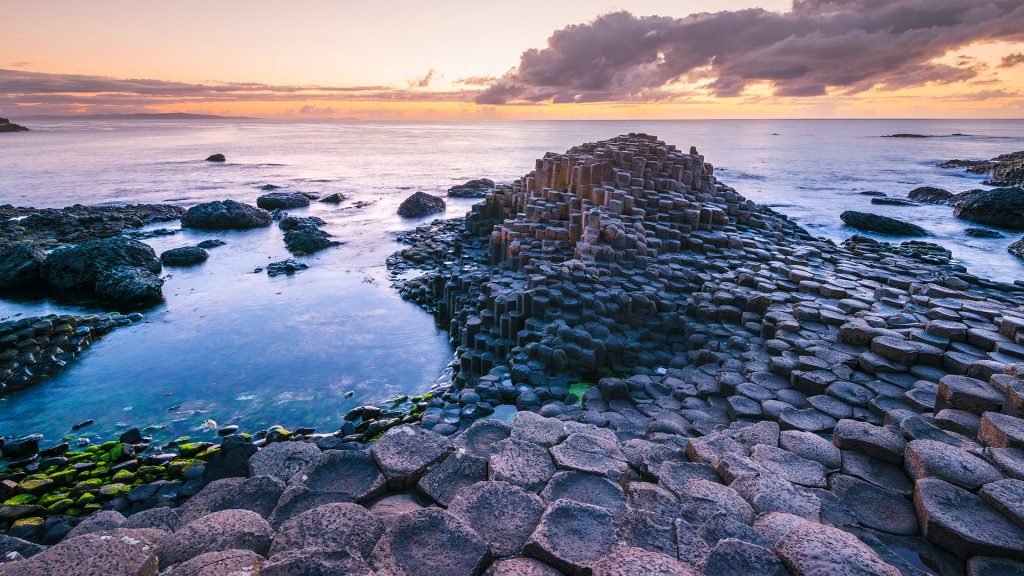 The Giant's Causeway at sunset, County Antrim, Ulster region, Northern Ireland, UK