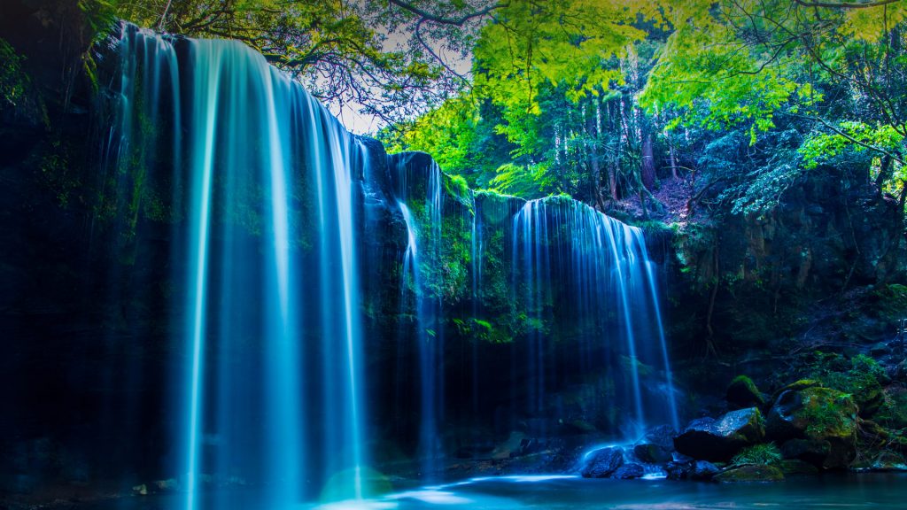 Nabegatai Falls waterfall in forest, Oguni, Kumamoto, Japan