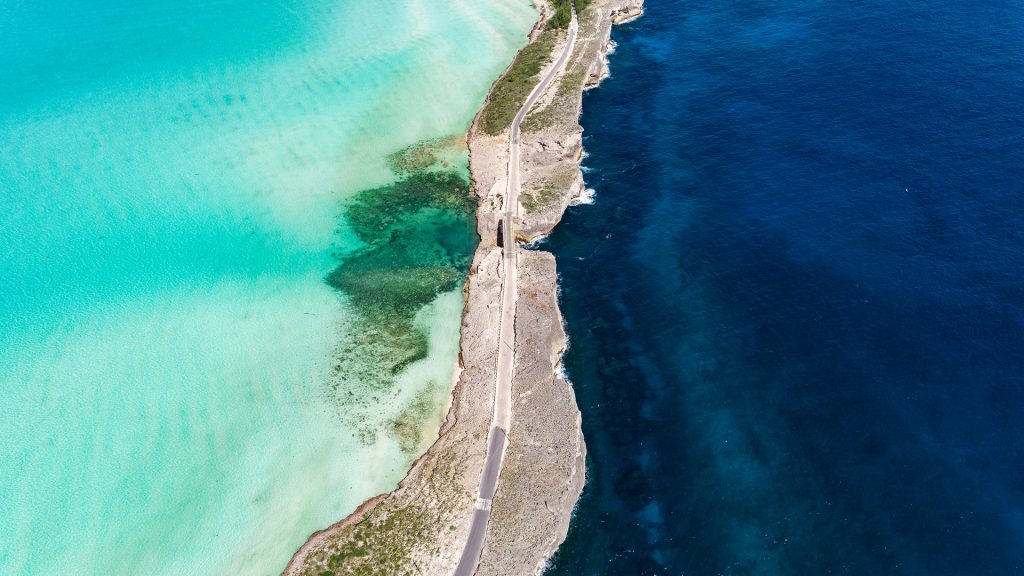 Aerial view of Glass Window Bridge, North Eleuthera, Bahamas