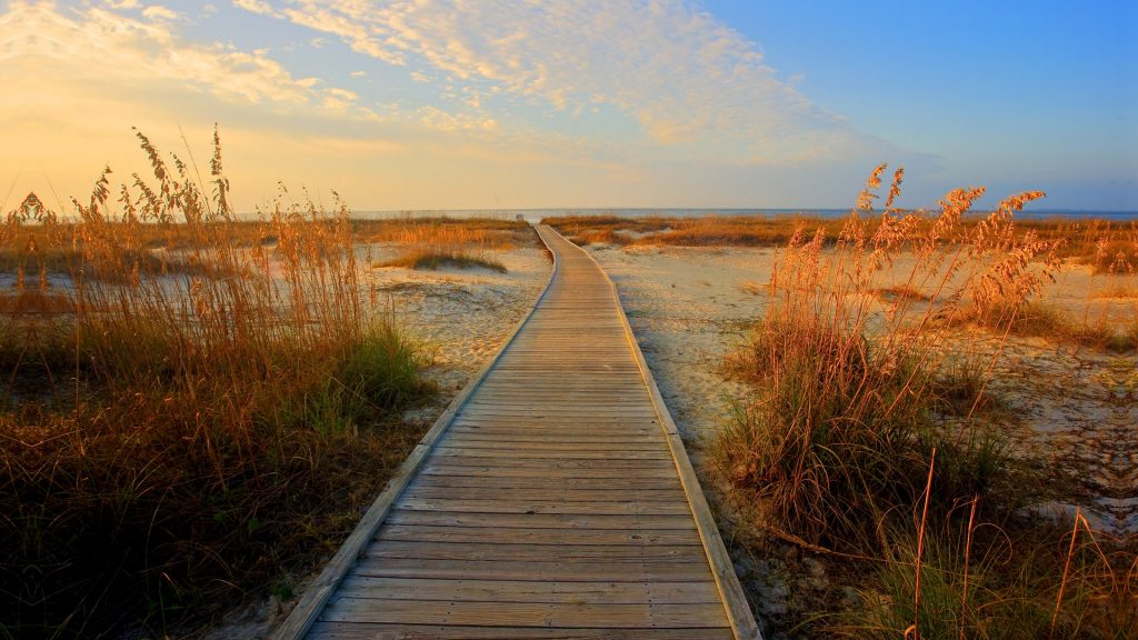 Footpath on the Coast of Sea Pines Plantation, Hilton Head Island, South Carolina, USA