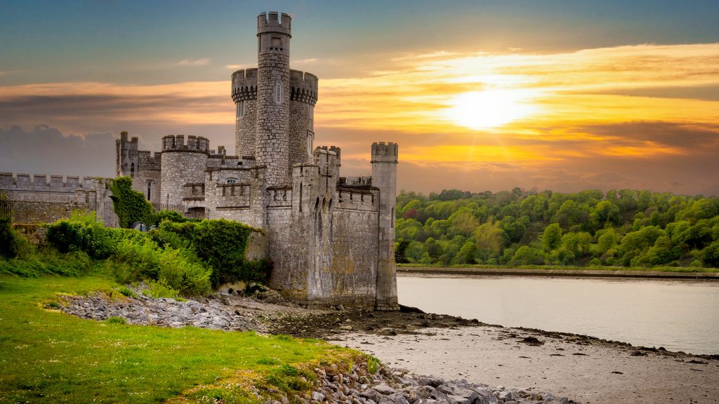 Blackrock Castle on the banks of the River Lee and observatory in Cork at sunset, Ireland