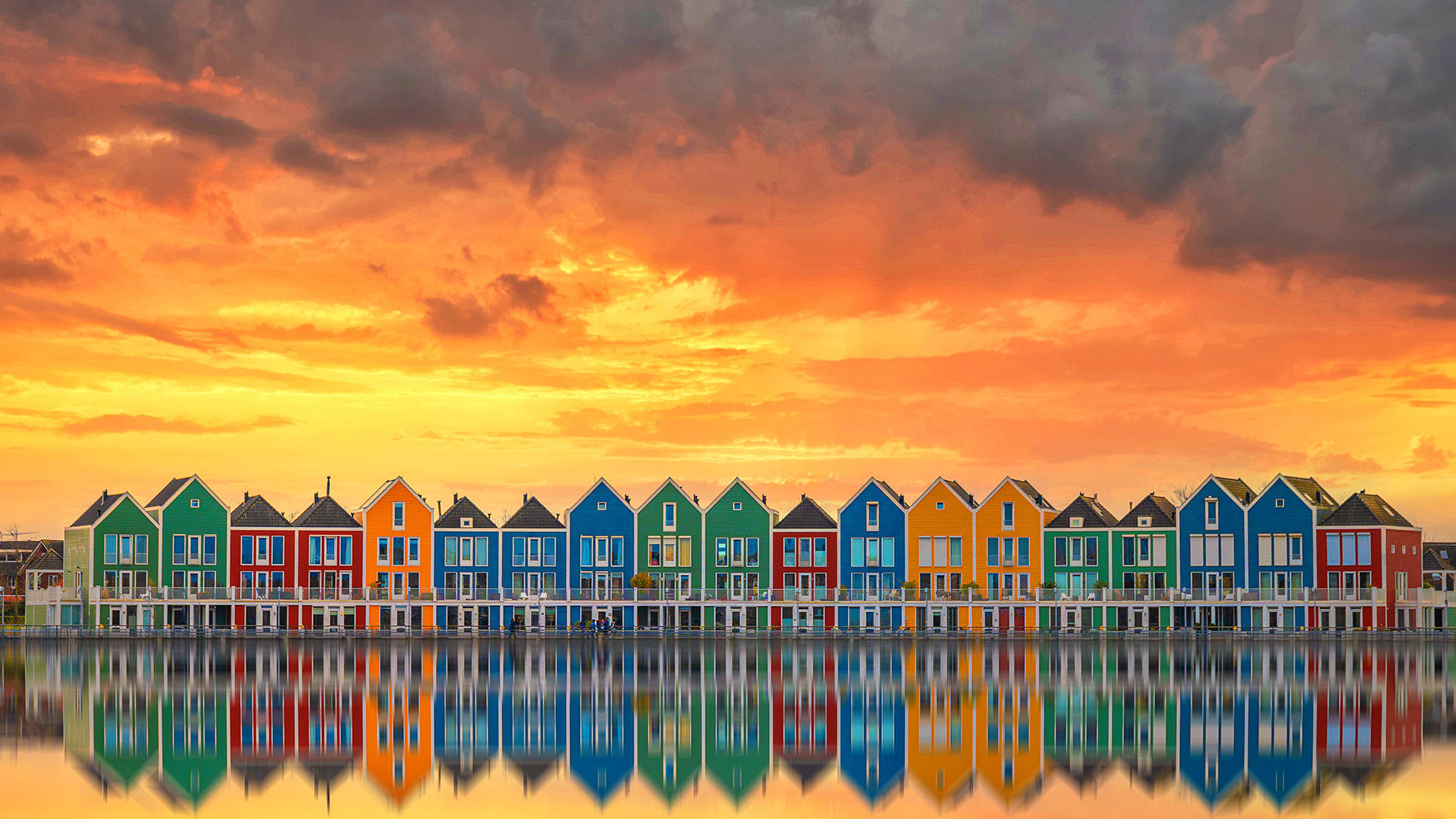 Row Of Modern Colorful Houses In The Town Of Houten In The Netherlands 