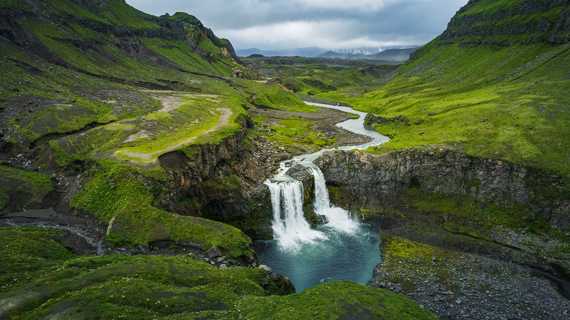 Waterfall At The Gates Of Okmok At Umnak Aleutian Islands Alaska USA 