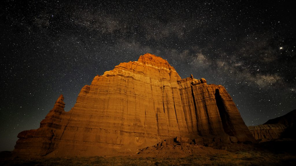 The Temple of the Moon in Cathedral Valley at night, Capitol Reef National Park, Utah, USA