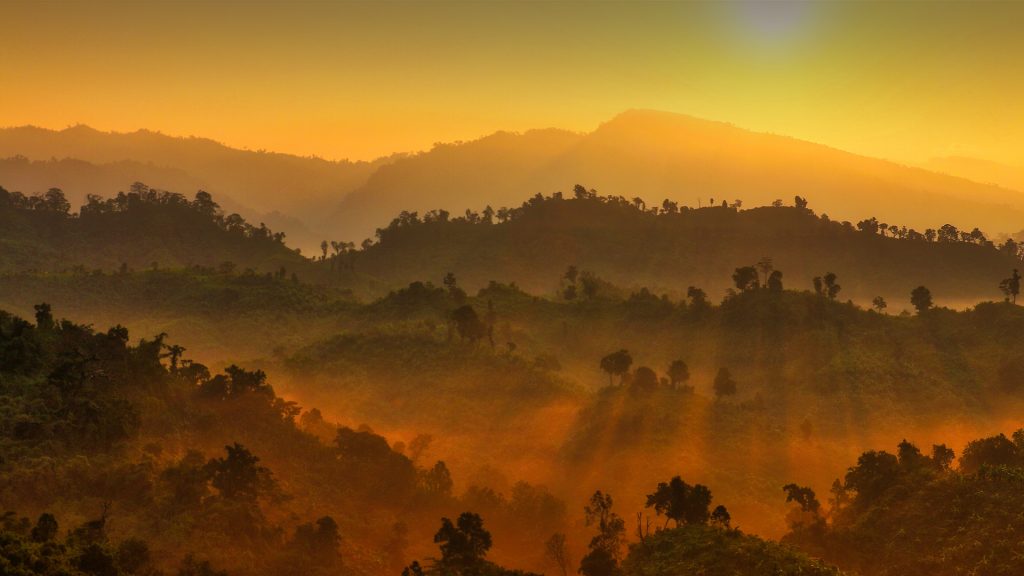 Scenic view of landscape against sky during sunset, Bandarban, Bangladesh