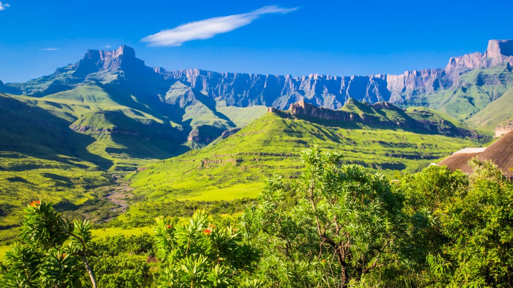 Panoramic view of the Drakensberg National Park in Kwazulu Natal, South Africa