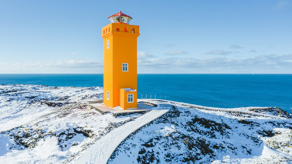 Svörtuloft lighthouse at the western tip of the Snæfellsnes peninsula, Iceland