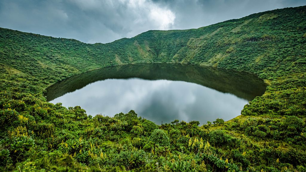 Crater lake on Mount Bisoke volcano, Rwanda