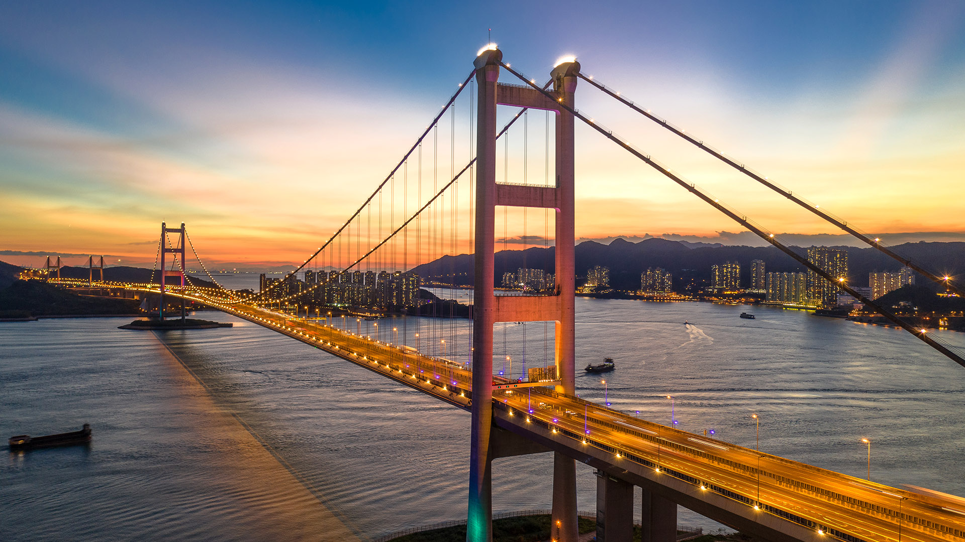 Tsing Ma Bridge During Sunset Kwai Tsing District Hong Kong Windows 