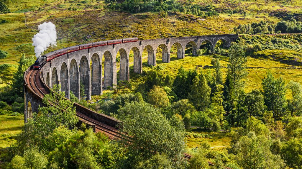 Glenfinnan viaduct on the West Highland Line railway, Inverness-shire, Scotland, UK