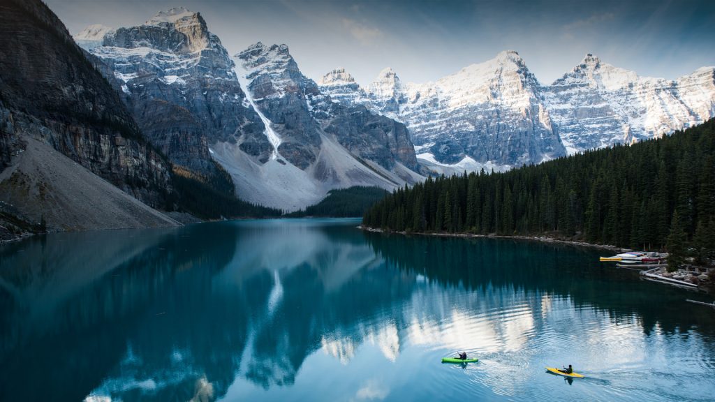Kayakers in Lake Moraine, Banff, Canada