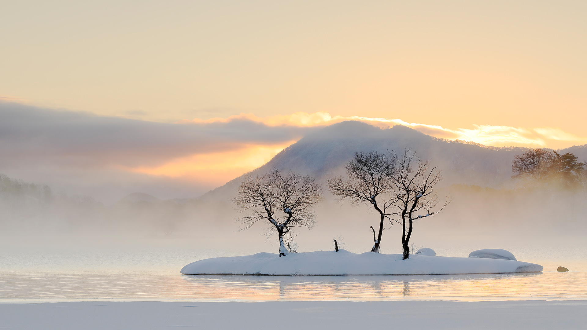 Misty Morning Scene At Lake Hibara Yama gun Fukushima Prefecture 