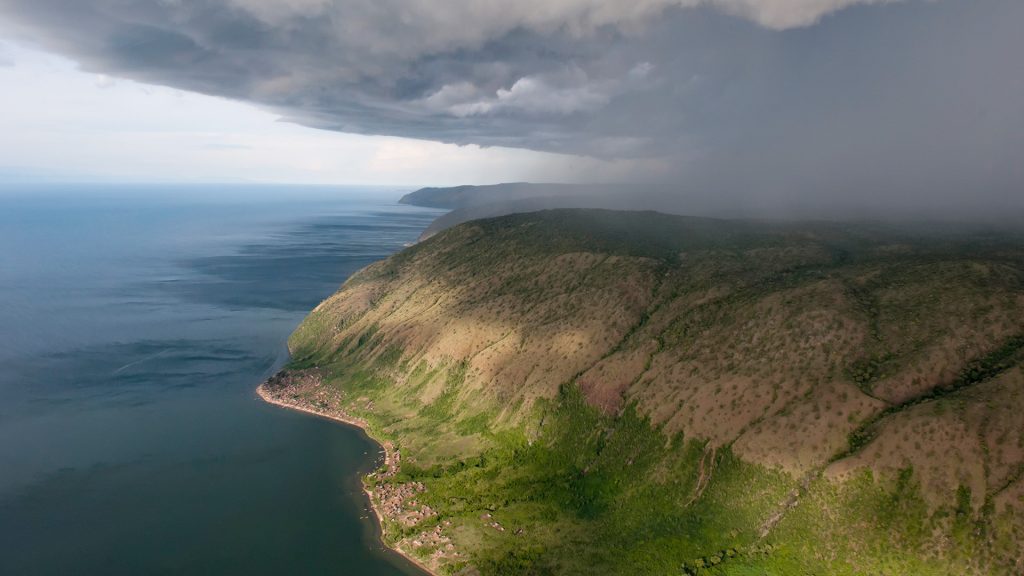 A thunderstorm moves over the eastern shore of Lake Albert, Albertine Rift, Uganda