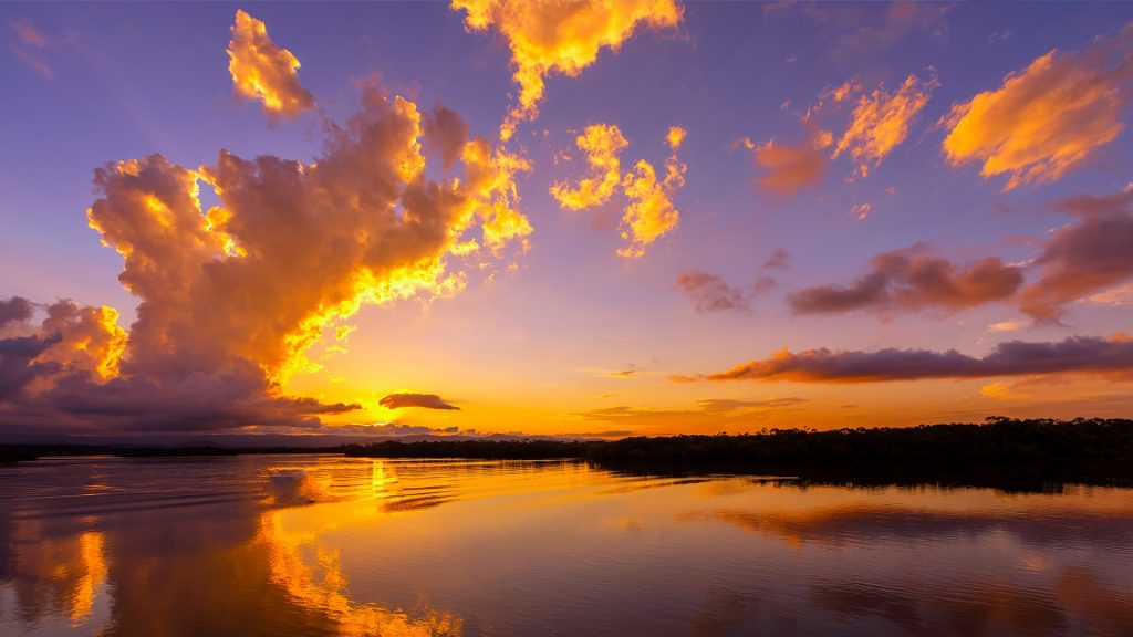 Multicolored sunrise over the ocean on the Gold Coast, Queensland, Australia