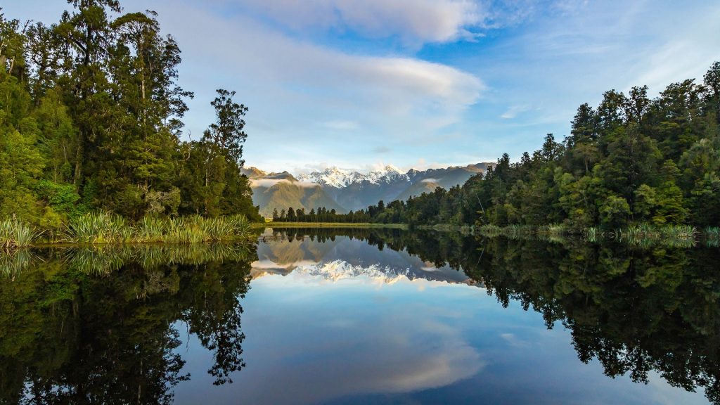 Reflection in Lake Matheson, South Westland, West Coast of New Zealand South Island
