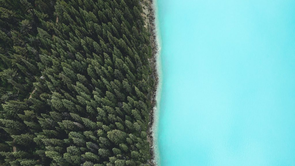 Aerial view of Berg Lake, British Columbia, Canada