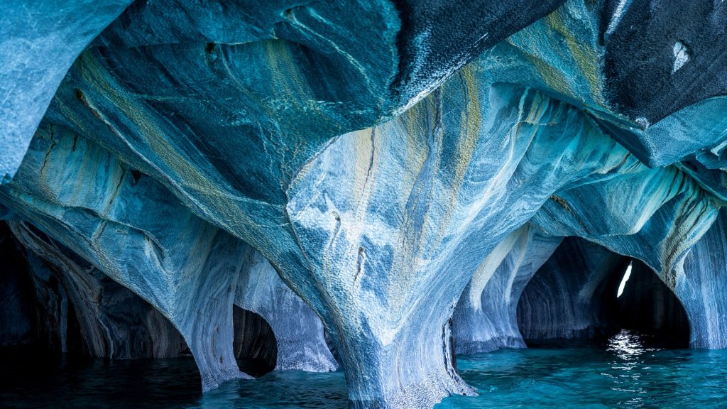 Natural landmark Marble Caves (Cuevas de Marmol ) on General Carrera Lake, Chile, Patagonia