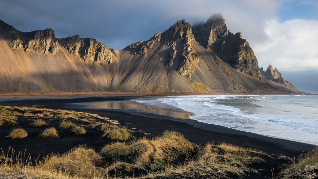 View of Vestrahorn massif at sunrise, Iceland in autumn